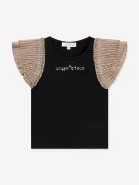 Angels Face Girls Piper Pleated Sleeve Top in Black