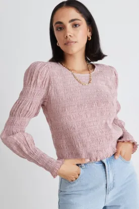 Dani Blush Rose Shirred LS Top