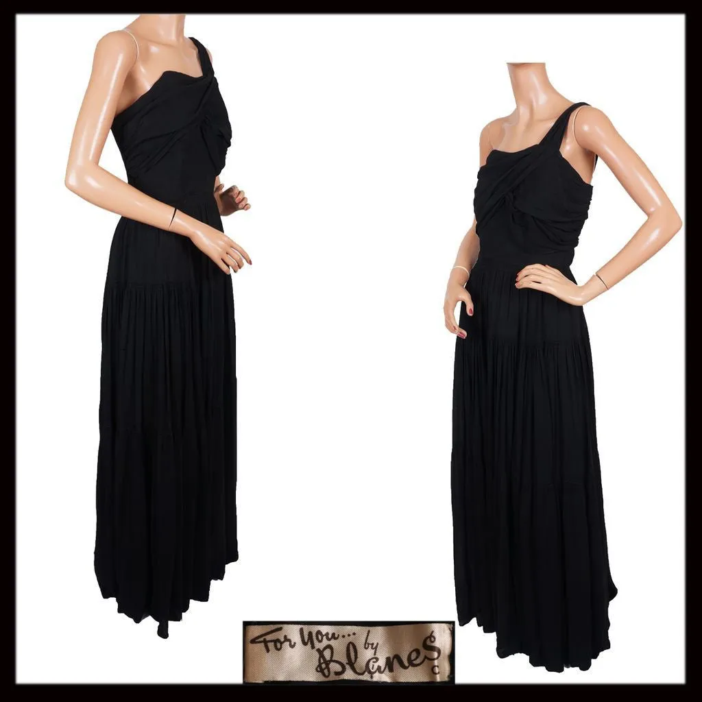 1940s Evening Gown One Shoulder Black Dress Size M