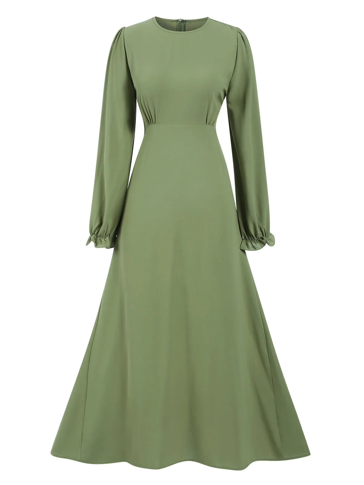 1940s Solid Long sleeve A-line Dress