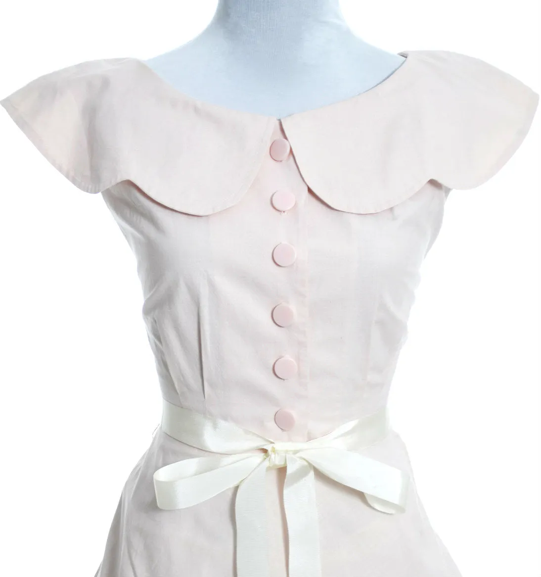 1950s Sleeveless Pink Vintage Dress Scalloped Collar