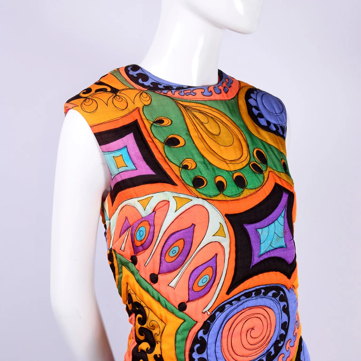 1960's Dynasty Psychedelic Quilted Vintage Dress w/ Slit