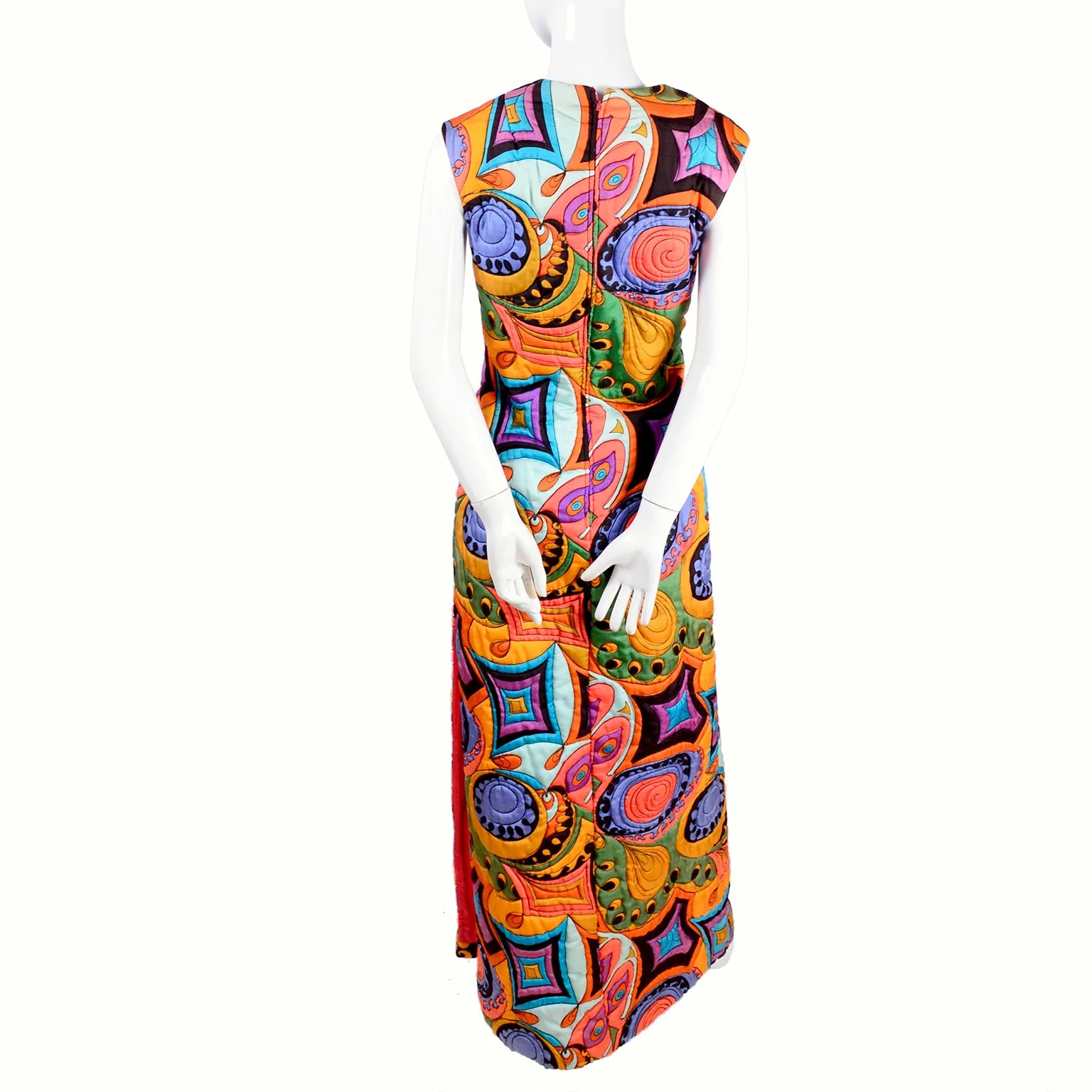 1960's Dynasty Psychedelic Quilted Vintage Dress w/ Slit