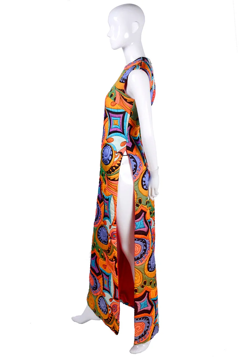 1960's Dynasty Psychedelic Quilted Vintage Dress w/ Slit