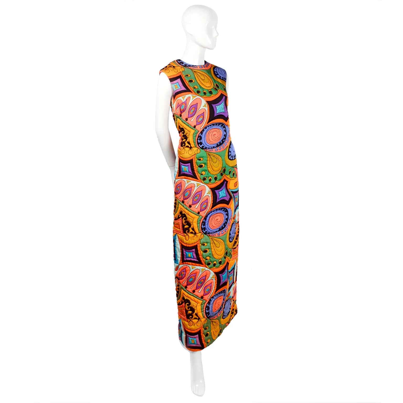 1960's Dynasty Psychedelic Quilted Vintage Dress w/ Slit