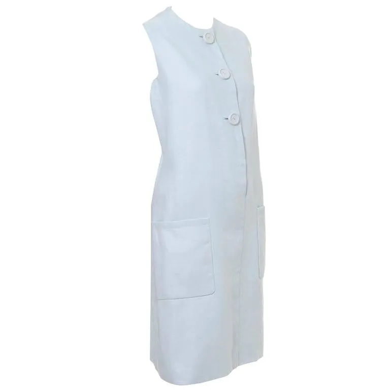 1960s Norman Norell Vintage Blue Linen I Magnin Dress with Pockets