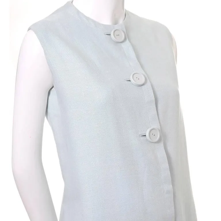 1960s Norman Norell Vintage Blue Linen I Magnin Dress with Pockets