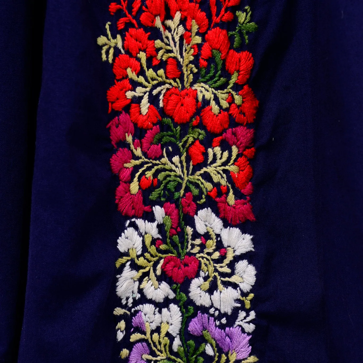 1970's Hand Embroidered Navy Blue Oaxacan Mexican Dress