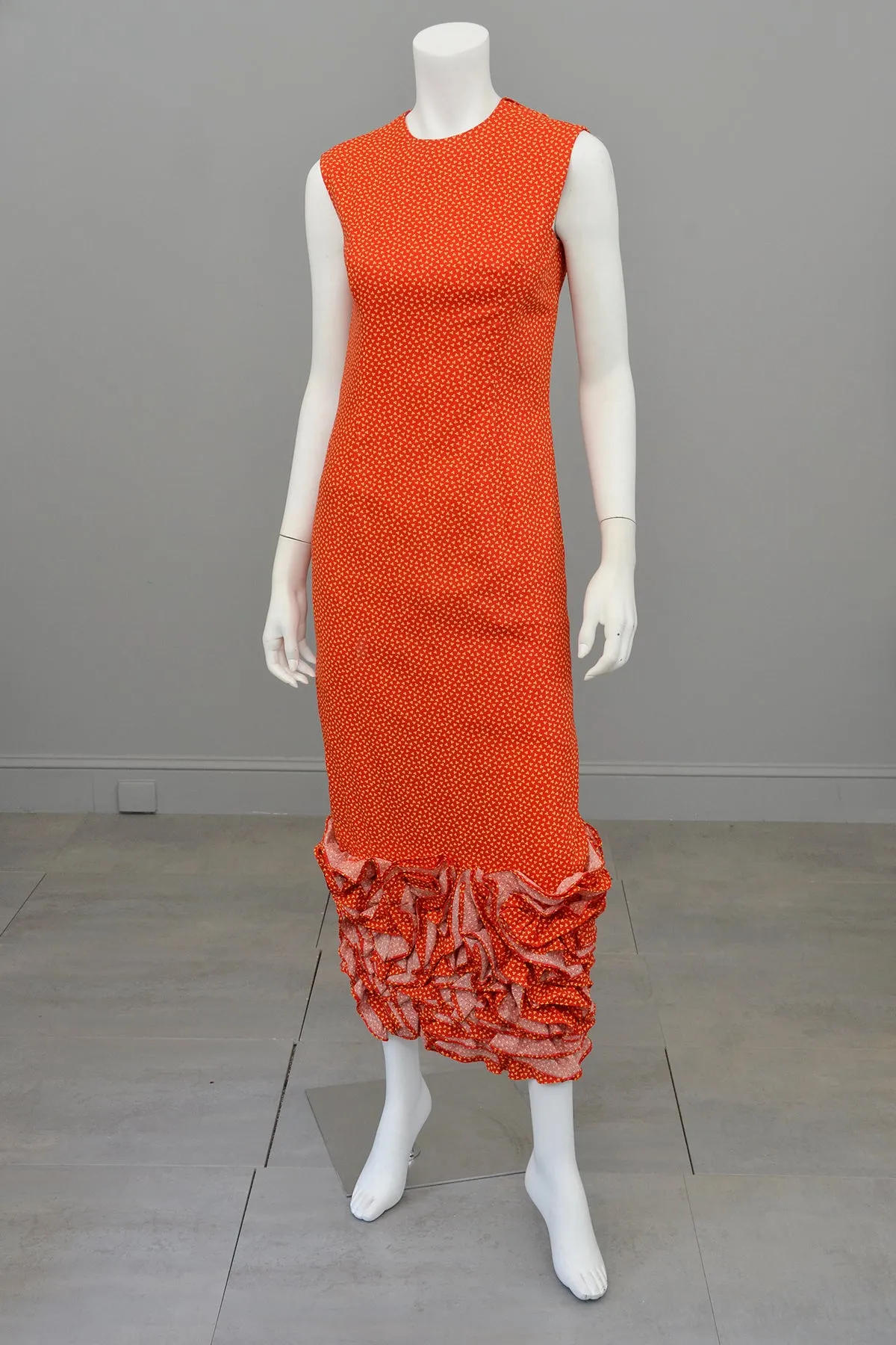 1970s Mod Retro Origami Hem Maxi Dress by Anne Fogarty