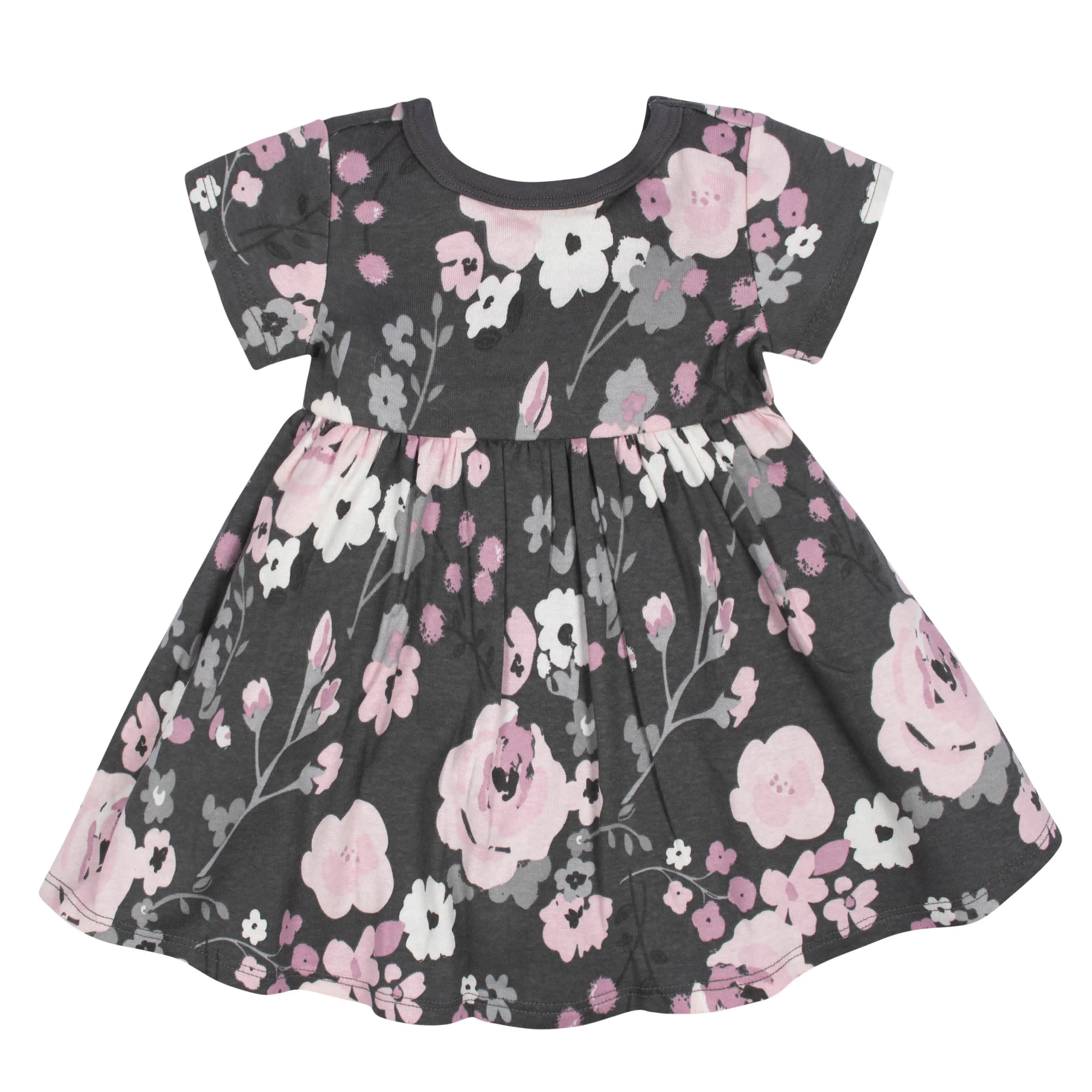 2-Pack Baby Girls Gray Floral Short Sleeve Dresses