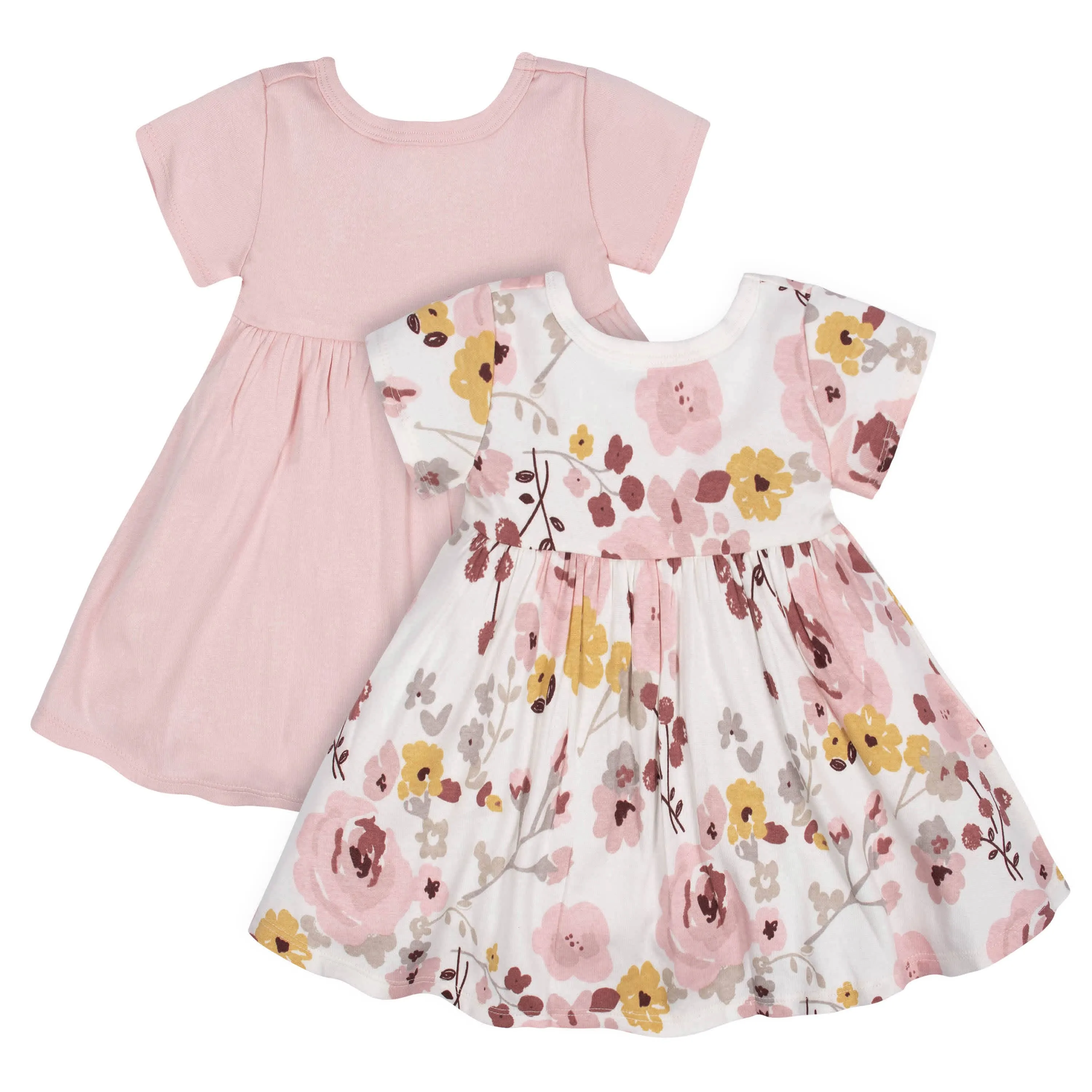 2-Pack Baby Girls Pink Floral Short Sleeve Dresses