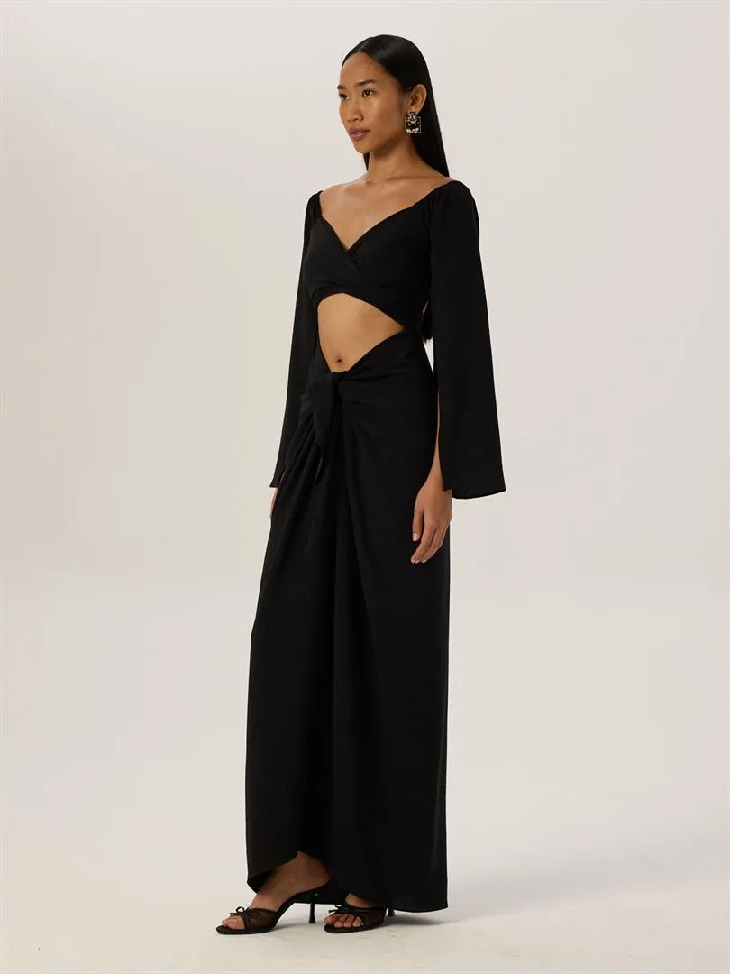 2-Piece Front Tie Neckline Long Dress - Black