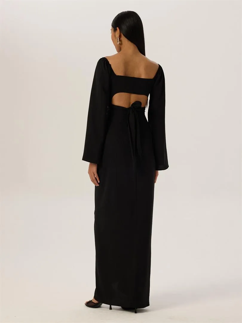 2-Piece Front Tie Neckline Long Dress - Black