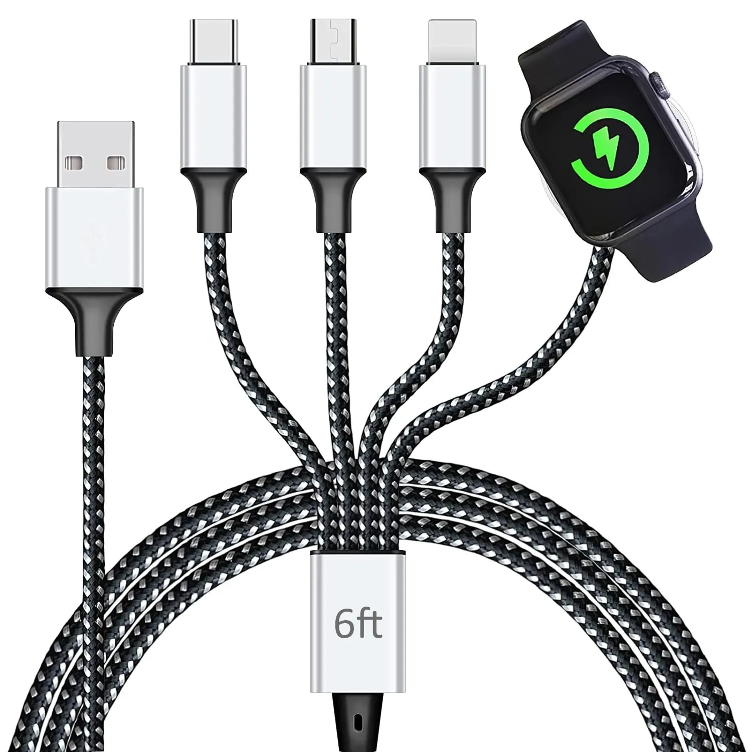 4-in-1 Braided Multi Charging Cable 6ft