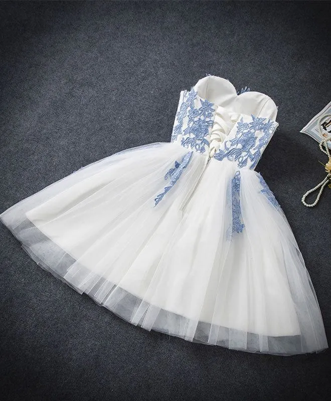 A-line Blue Sweetheart Strapless Appliques Homecoming Dresses  SH790