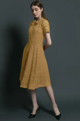 A-Line Lace Shirt Yellow Dress