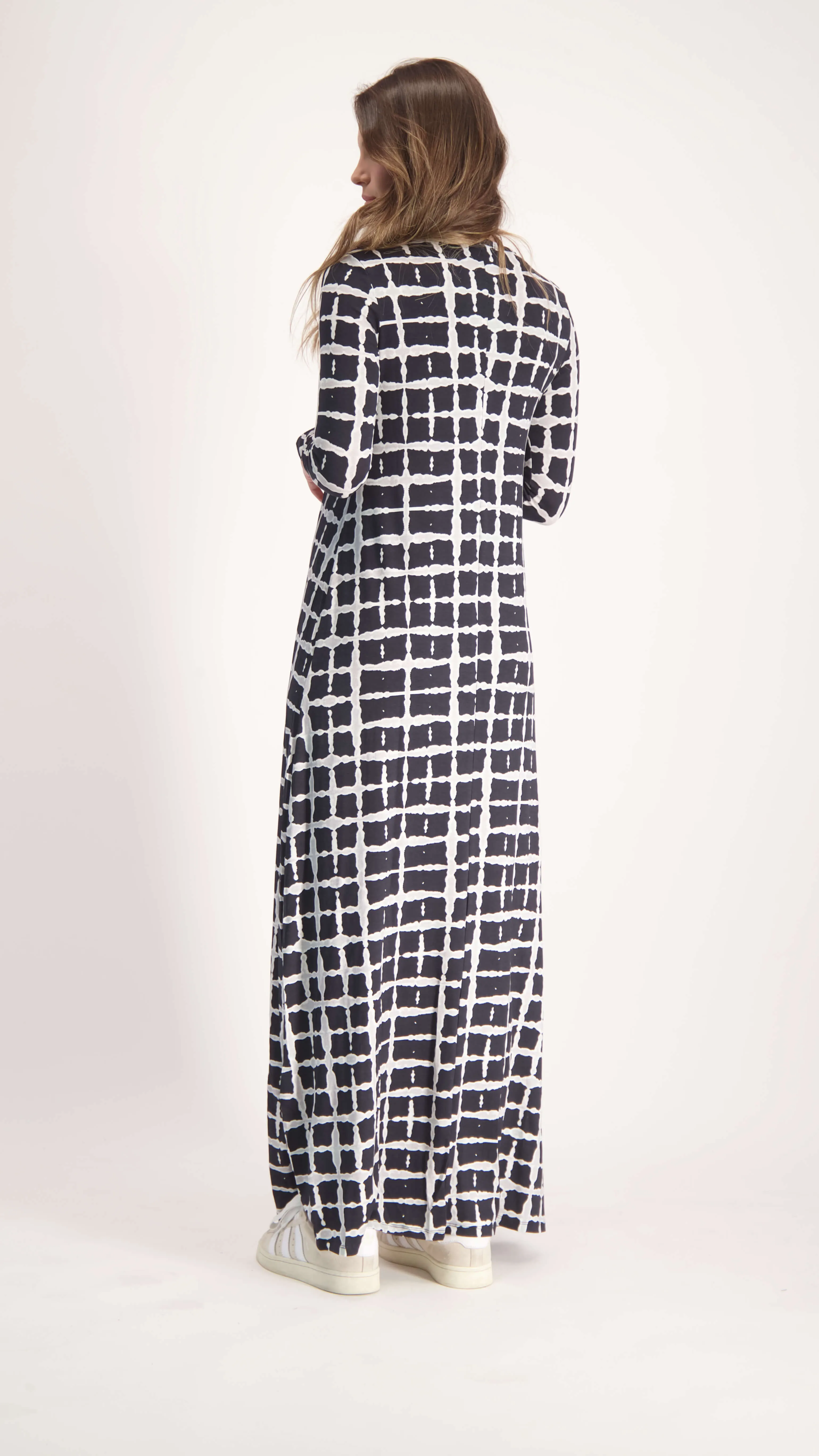 A-line Maxi Dress / Black & Grey Squares