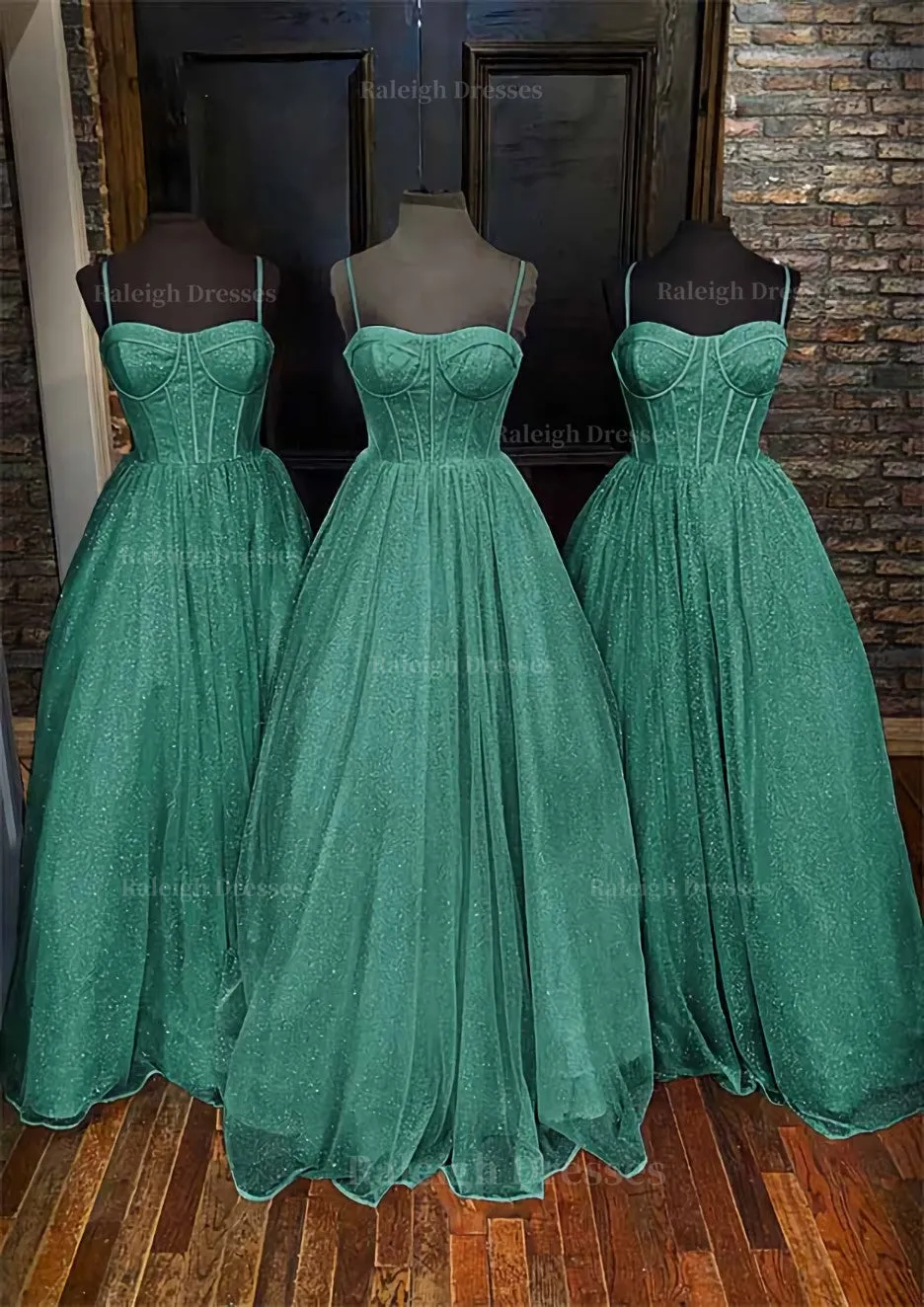 A-line Sweetheart Spaghetti Straps Long/Floor-Length Glitter Prom Dress With Pockets