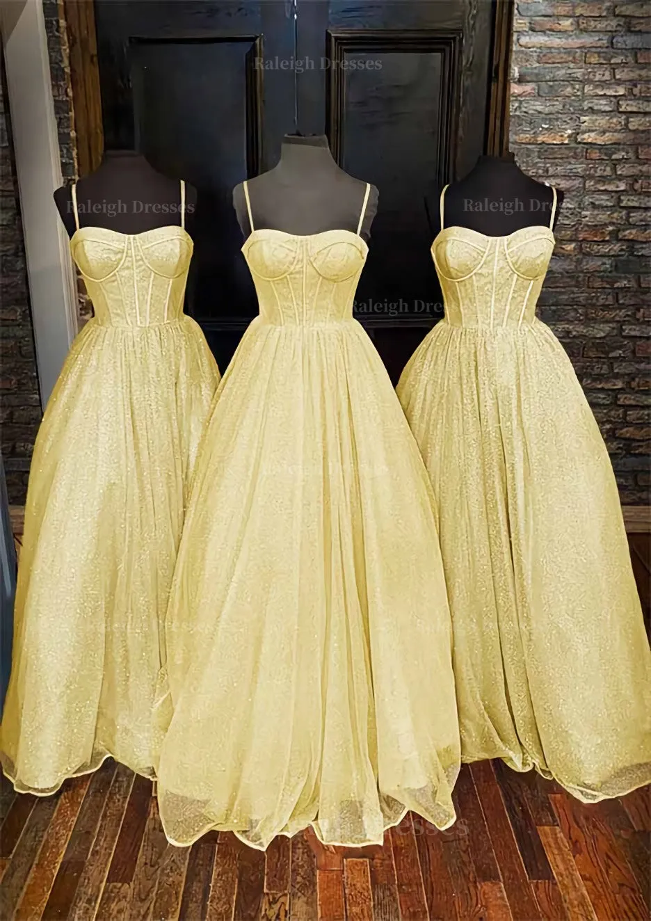 A-line Sweetheart Spaghetti Straps Long/Floor-Length Glitter Prom Dress With Pockets