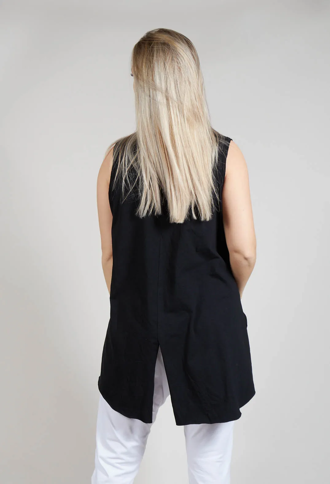 A Line Vest Top with Front Pocket in Black