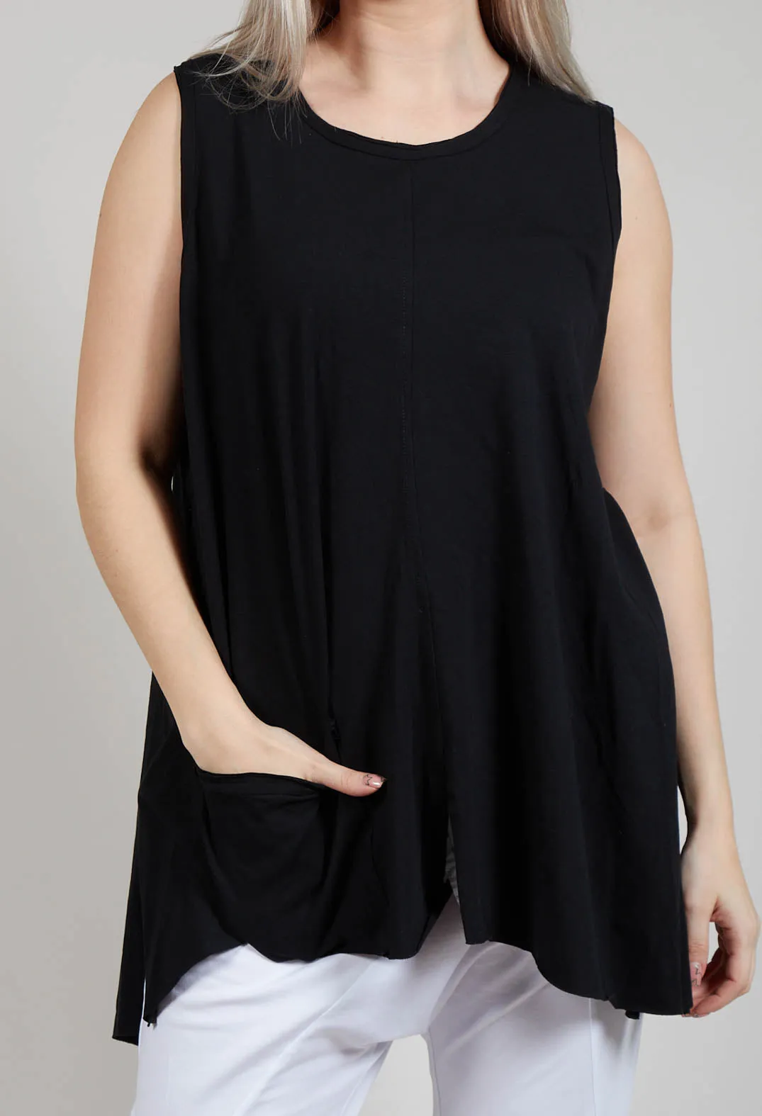 A Line Vest Top with Front Pocket in Black