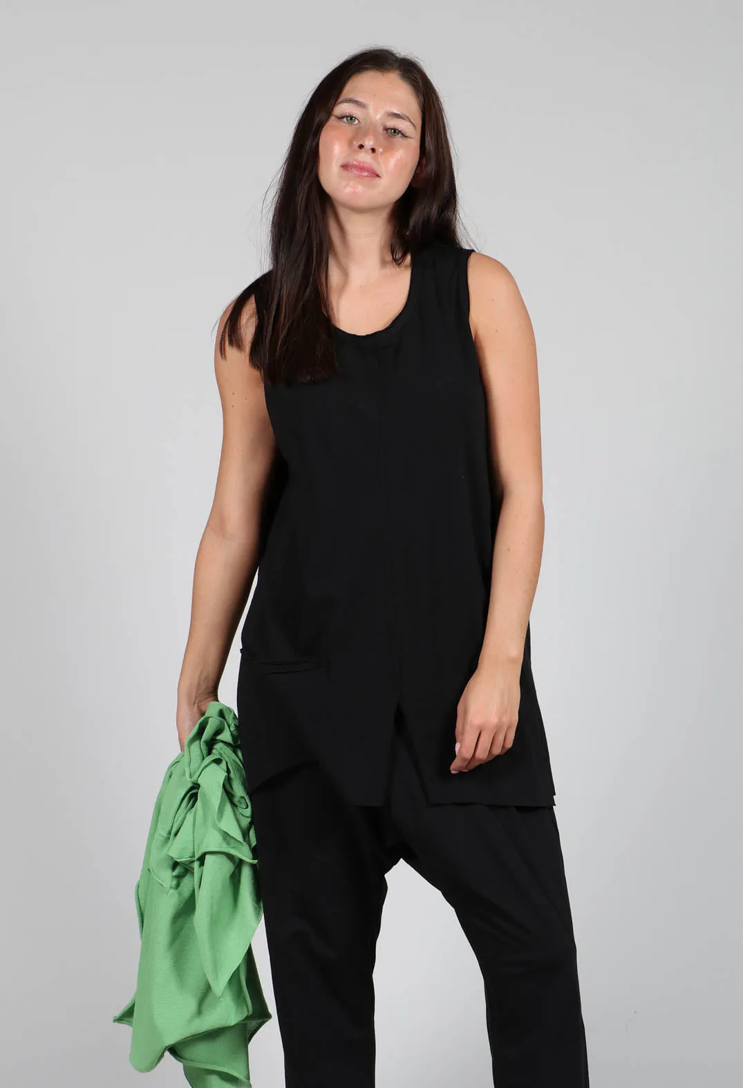 A Line Vest Top with Front Pocket in Black