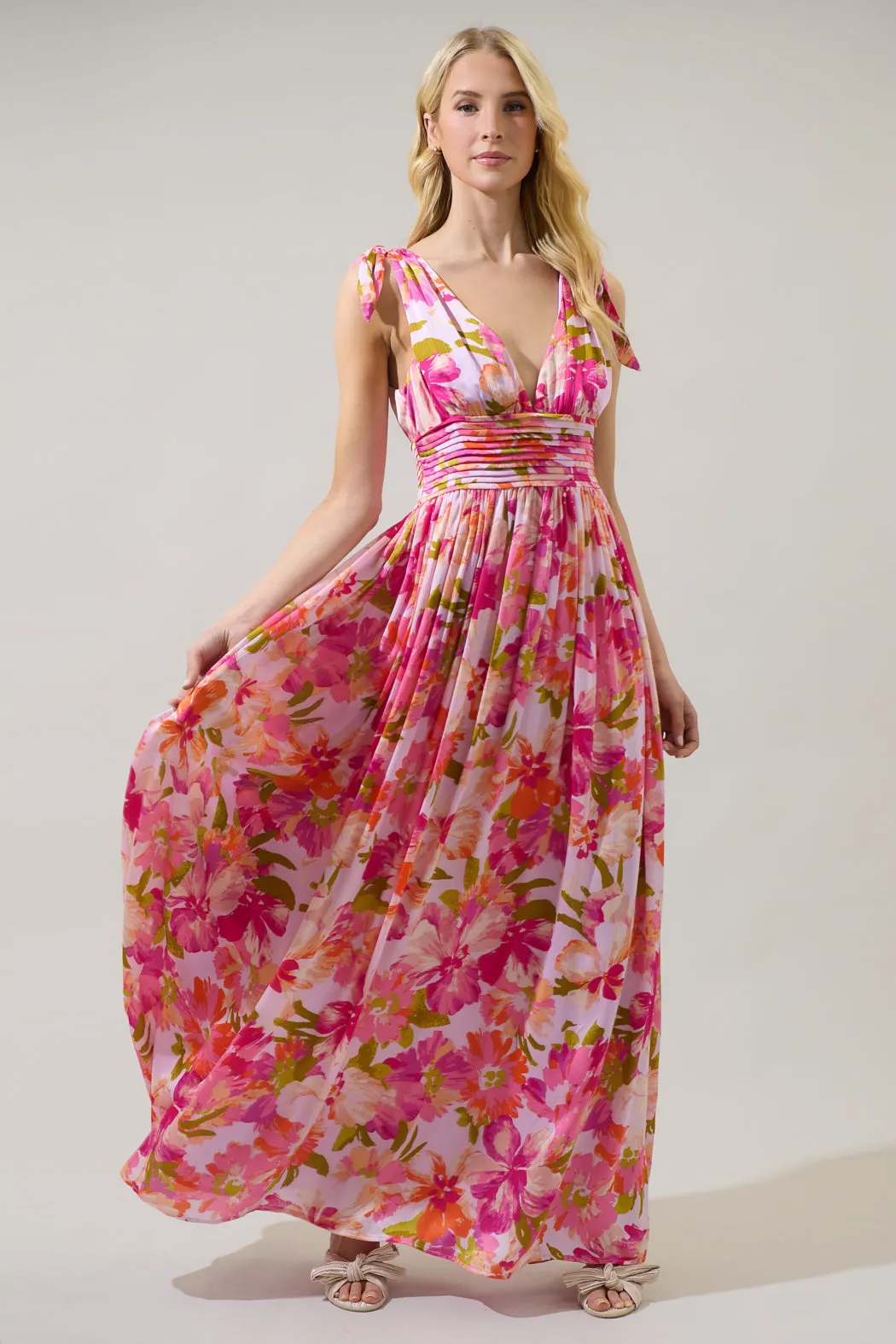 Abigal Floral Descanso Pleated Maxi Dress