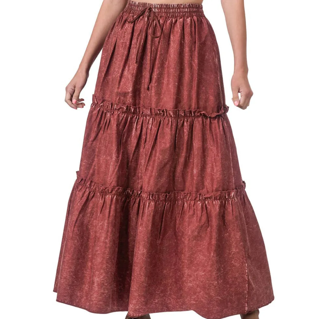 Acid Wash Cotton Maxi Skirt