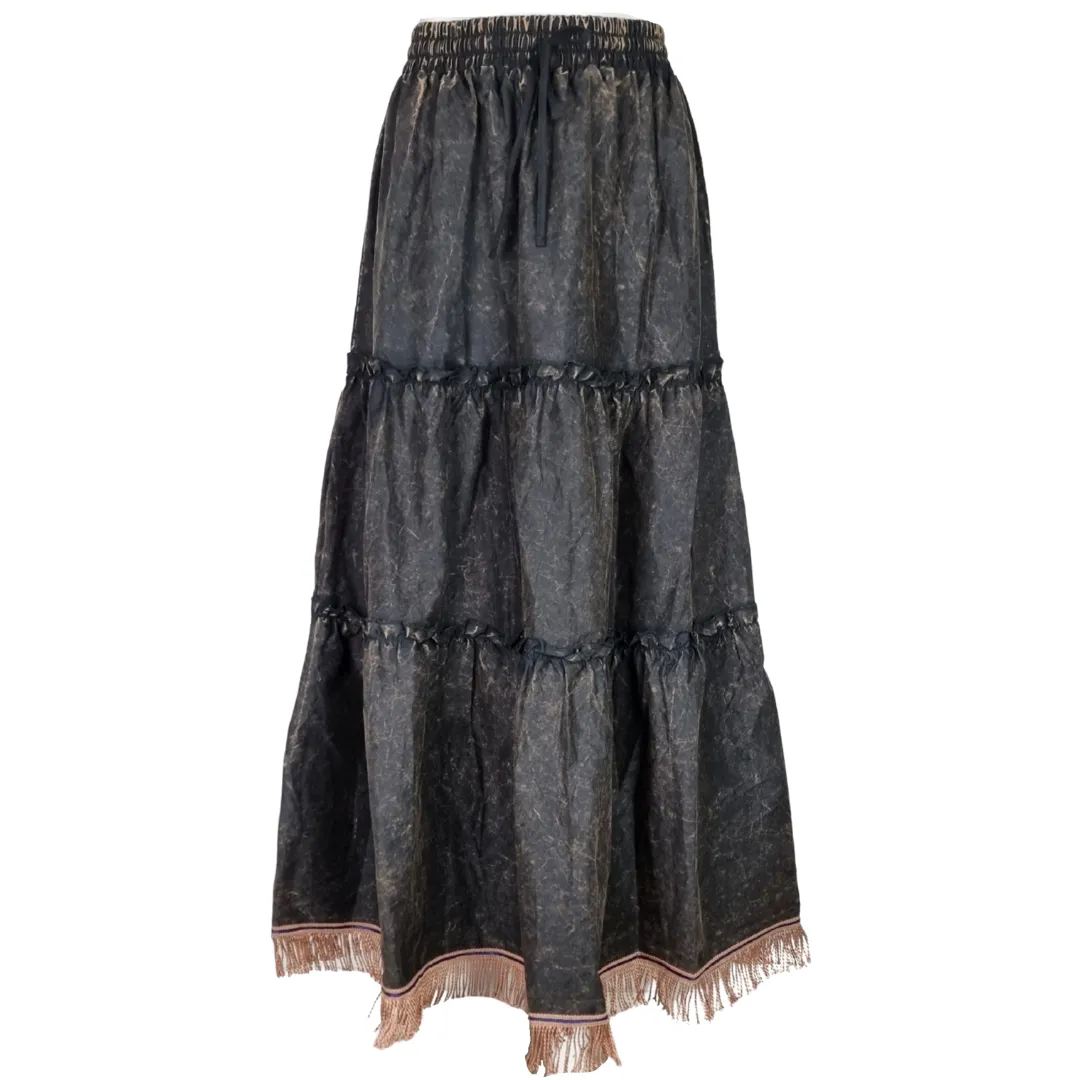 Acid Wash Cotton Maxi Skirt