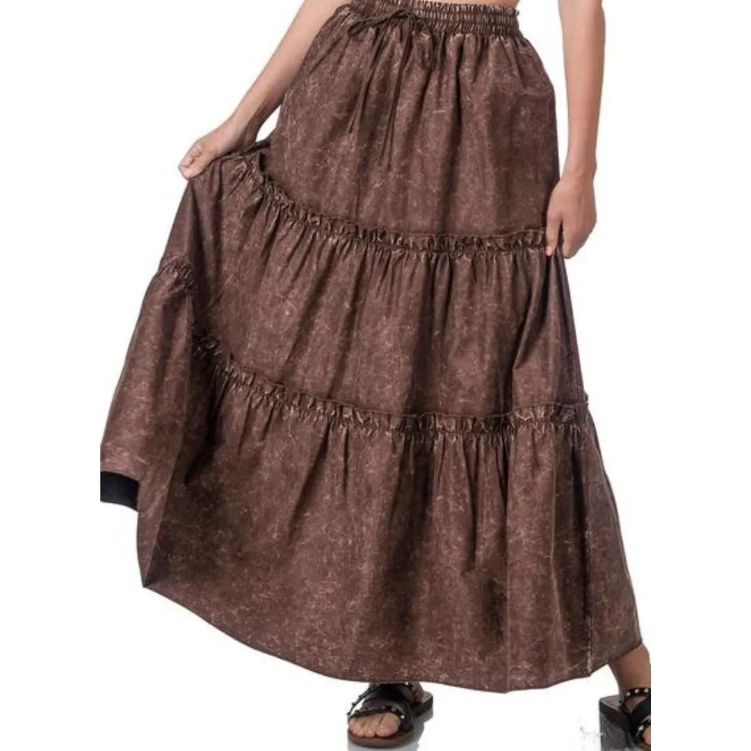 Acid Wash Cotton Maxi Skirt