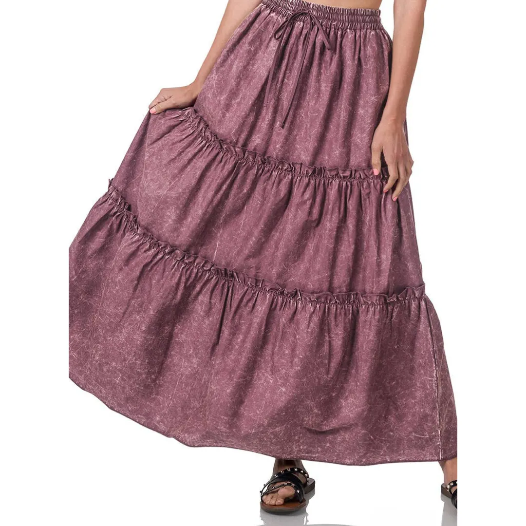 Acid Wash Cotton Maxi Skirt