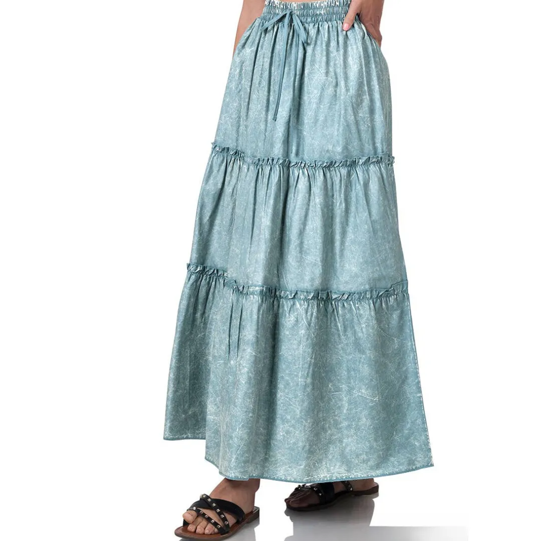 Acid Wash Cotton Maxi Skirt