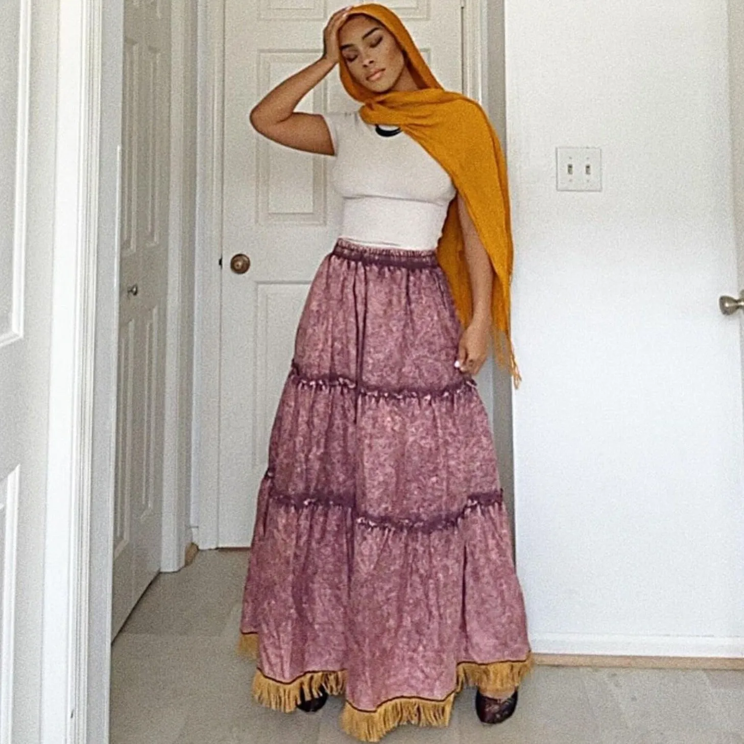 Acid Wash Cotton Maxi Skirt