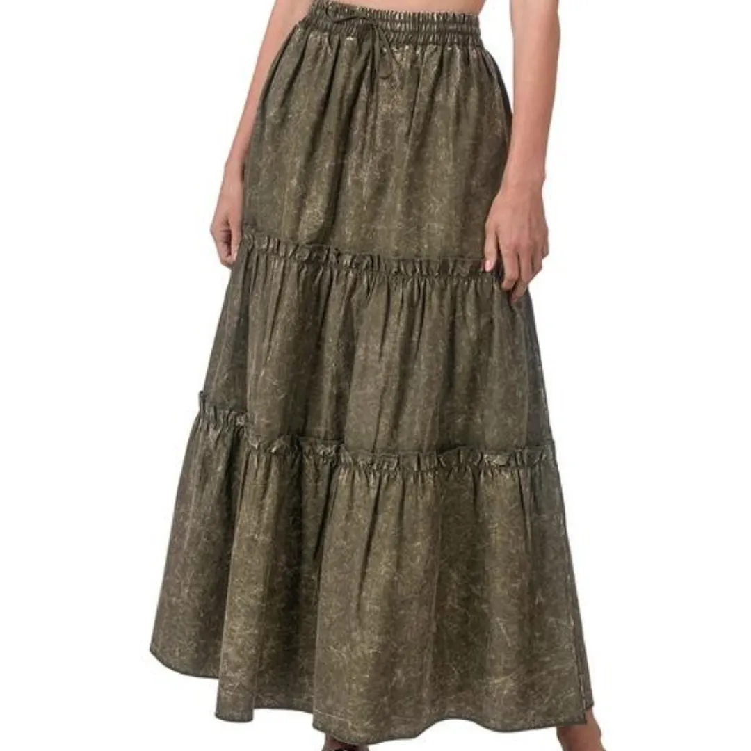 Acid Wash Cotton Maxi Skirt