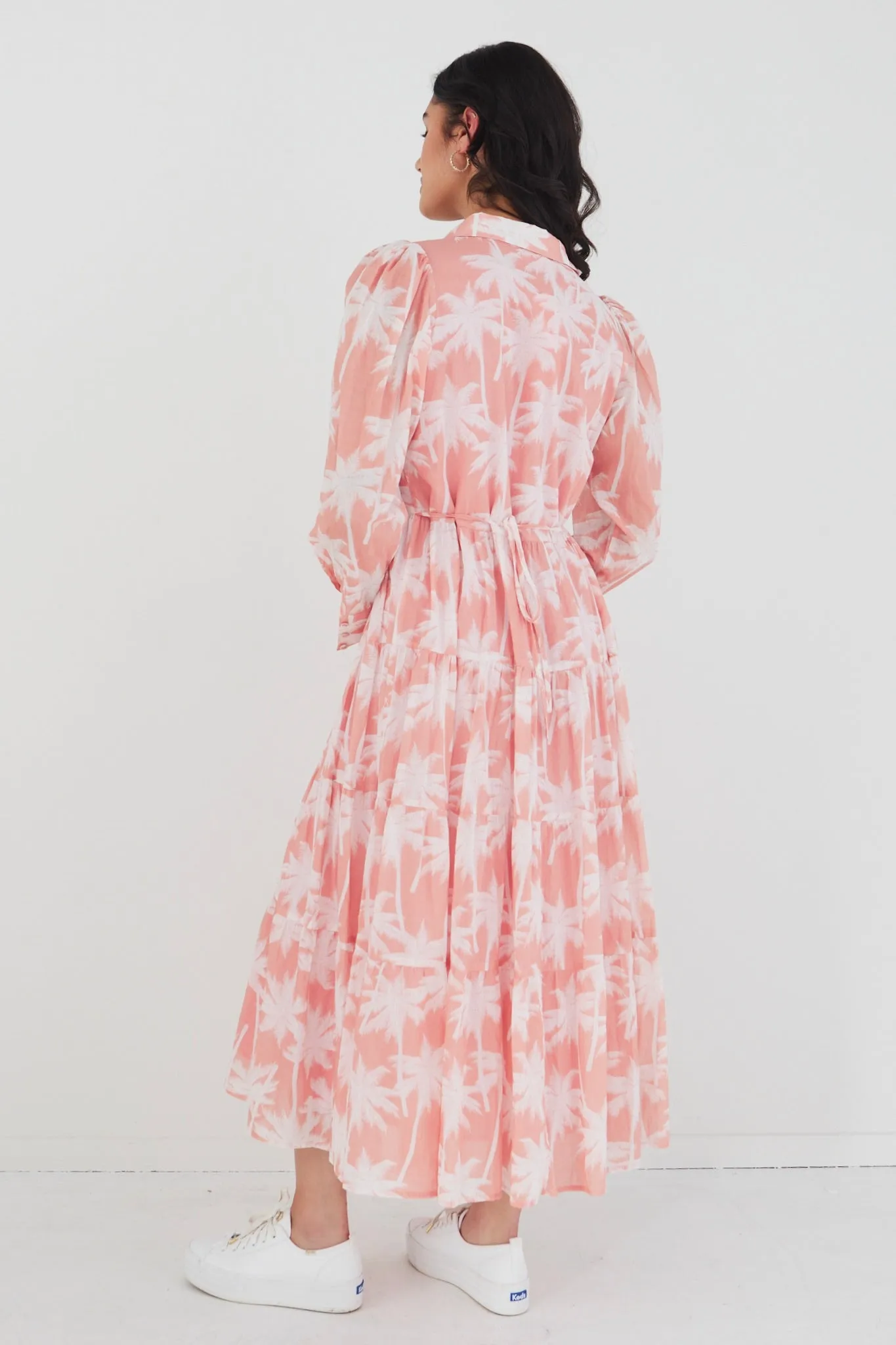 Adair Blush Palms Tiered Shirt Style Maxi Dress