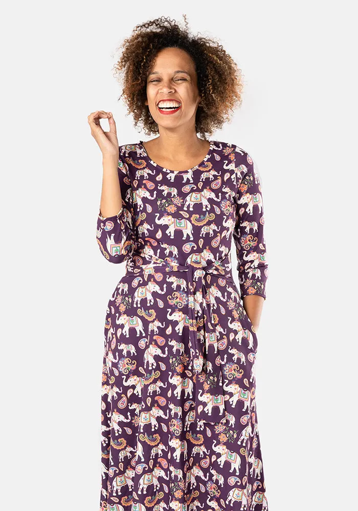 Adira Ornate Elephant Print Midi Dress