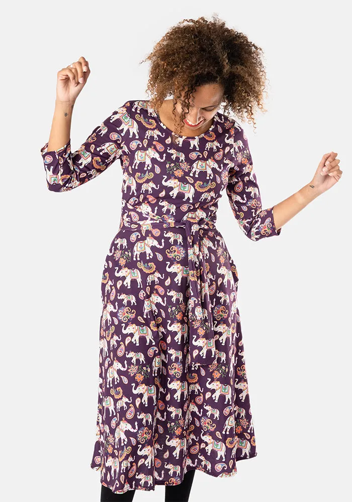 Adira Ornate Elephant Print Midi Dress