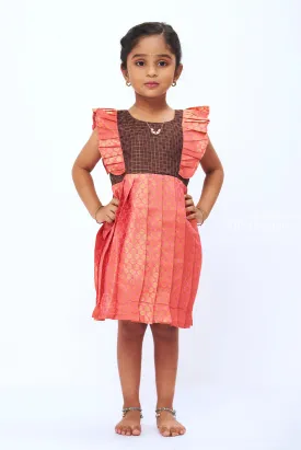 Adorable Pleated Semi-Silk with Ruffled Yoke Frock For Girls