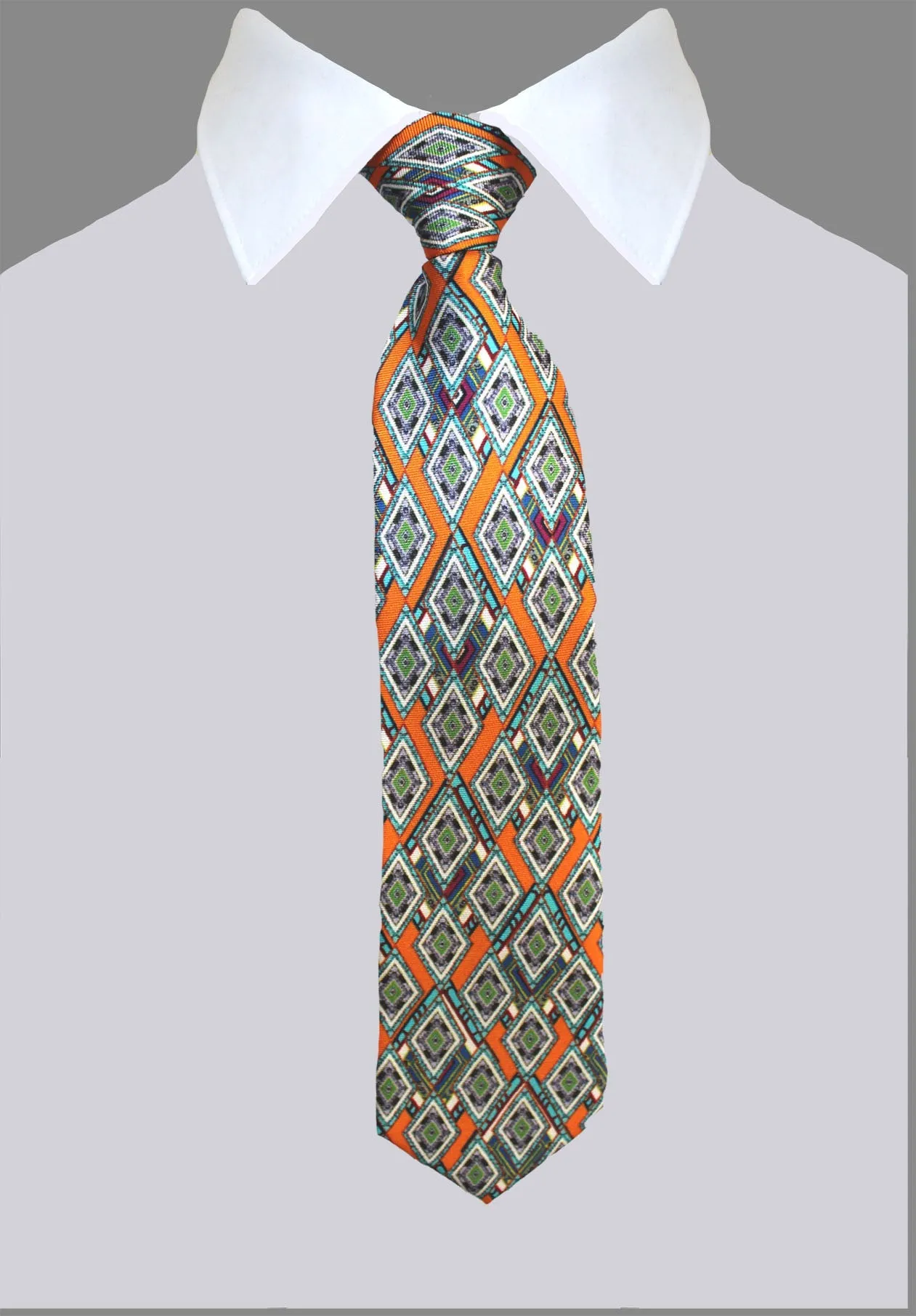 Adult size, Orange Diamonds, 100% Silk Twill Tie