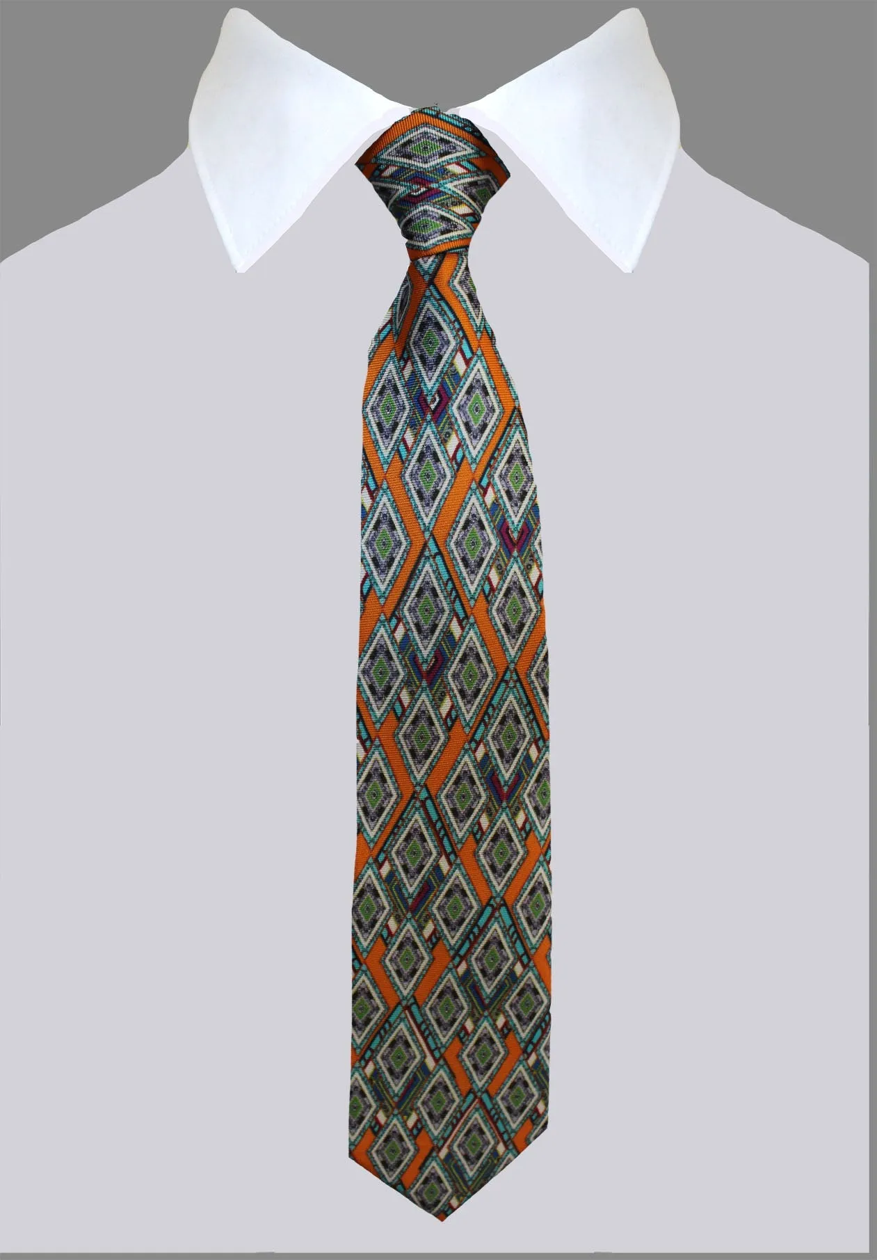 Adult size, Orange Diamonds, 100% Silk Twill Tie