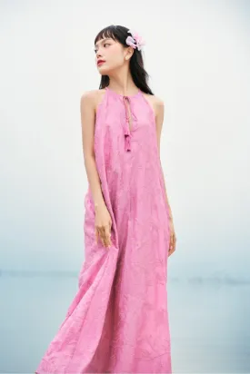 Ai Nhu Straight Halter Neck Synthetic Silk Maxi Dress