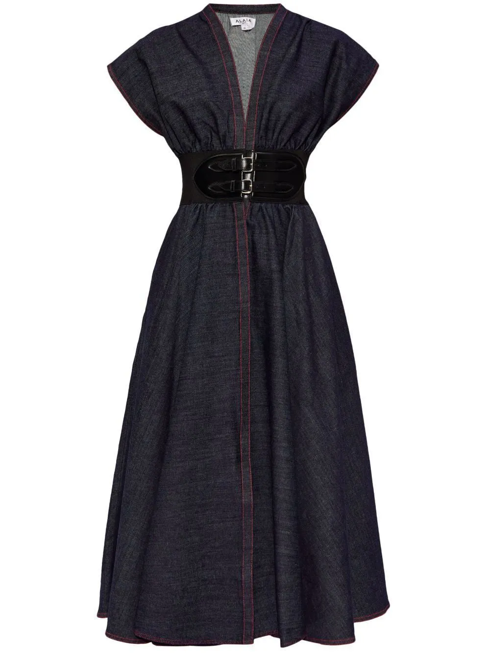 ALAIA Sculpted Stretch Denim Mini Dress with Belt