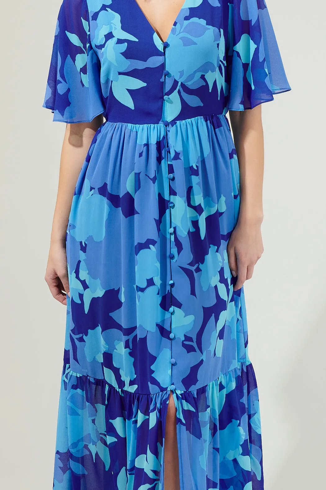 Alegria Floral Pismo Button Down Flutter Maxi Dress