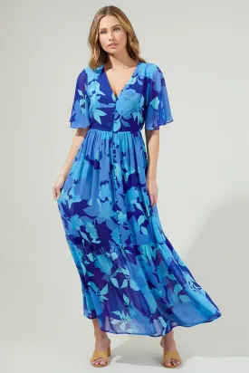 Alegria Floral Pismo Button Down Flutter Maxi Dress