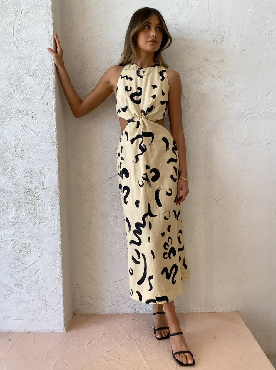 Alemais Brush Stroke Twist Dress in Clay