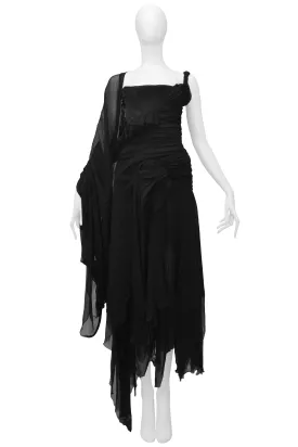 ALEXANDER MCQUEEN BLACK "IRERE" COLLECTION CHIFFON CORSET DRESS 2003