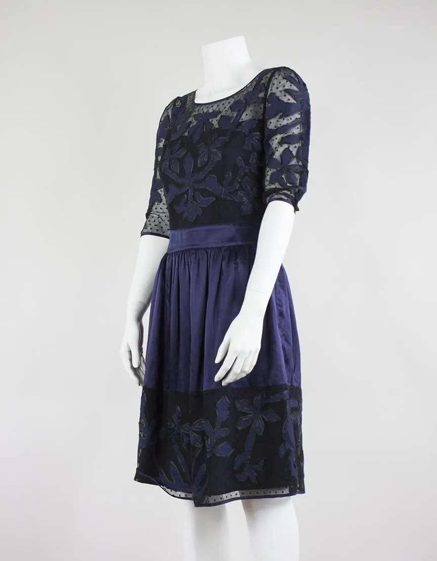 Alice By Temperley Floria Navy Mix Lace Short Dress - 4 US