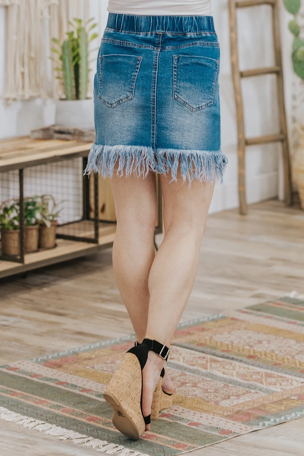 All About the Fringe Frayed Mini Skirt in Light Denim