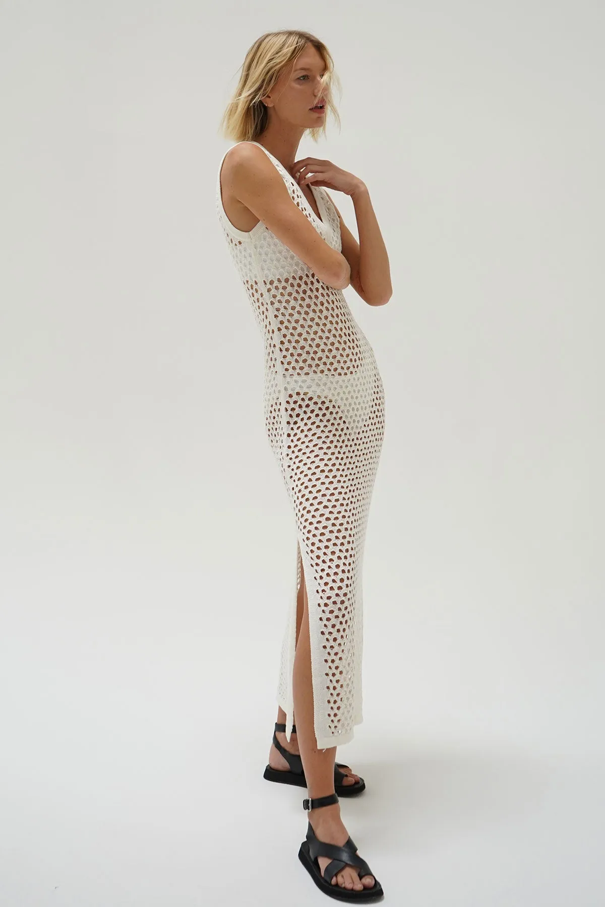 Althaia V Open Knit Maxi Dress - Ivory