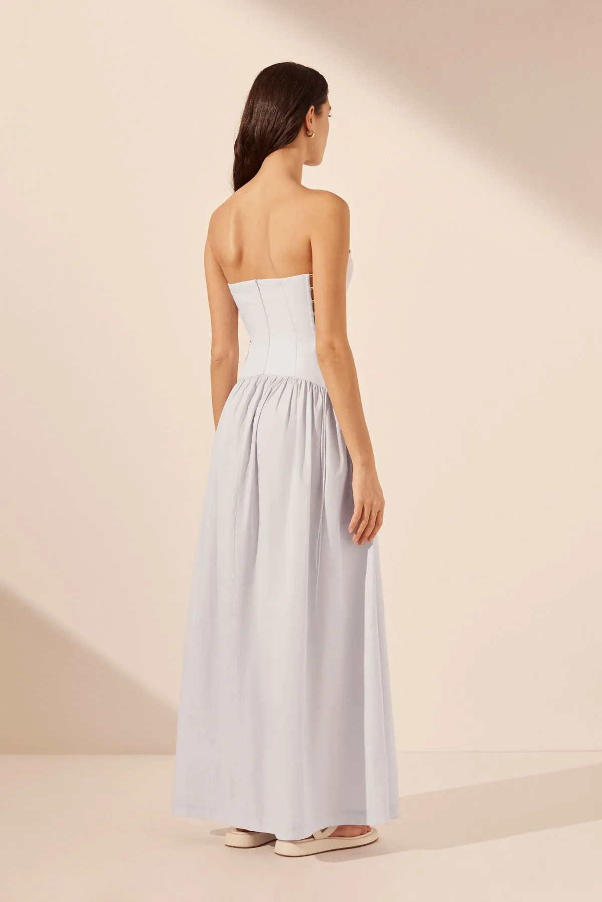 AMADA LACE UP STRAPLESS MAXI DRESS - ICE BLUE